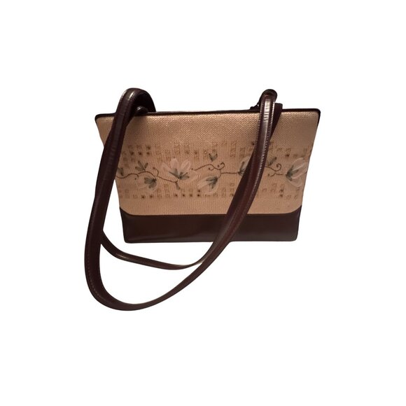 Kay Unger Vintage Womens Floral Canvas & Leather Shoulder Bag With Zipper Closur - Picture 3 of 5